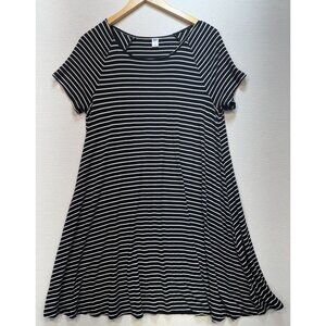 Old Navy Women's  A-Line Dress Stretch Sz L Black White Stripe Short Sleeve